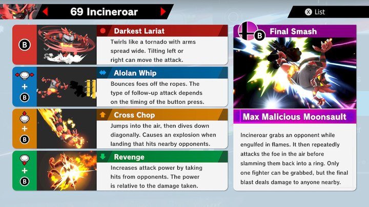 Incineroar Super Smash Bros Ultimate Unlock Stats Moves