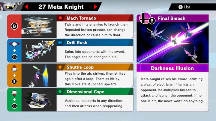 Meta Knight Super Smash Bros Ultimate Unlock Stats Moves