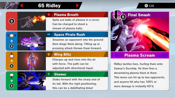 Ridley Super Smash Bros Ultimate Unlock Stats Moves