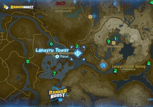 location of Lanayru Tower interactive map of zelda breath of the wild