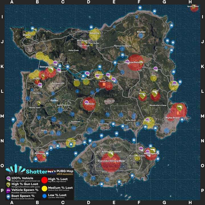 Pubg Game Map PUBG Map Loot Weapon Spawns Vehicle Spawn Locations